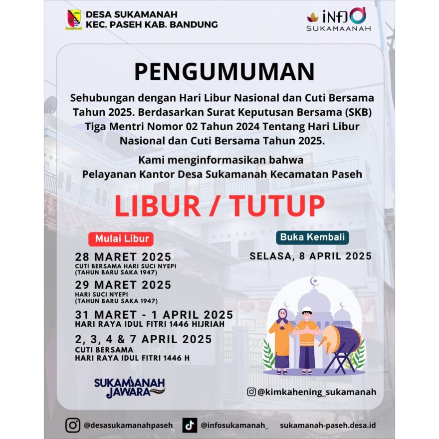 Pengumuman Hari Libur dan Cuti Bersama Desa Sukamanah Kecamatan Paseh